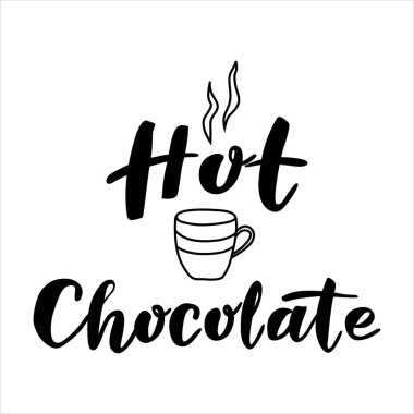 Sıcak çikolata, bir fincan ve buharla birlikte. Beyaz arkaplanda vektör çizimi izole edildi. Kartpostallar, davetiyeler, mağazalar, kafeler, afişler, reklamlar için.
