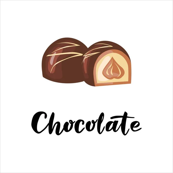 Chocolates Enteros Con Letras Ilustración Vectorial Aislada Sobre Fondo Blanco — Vector de stock