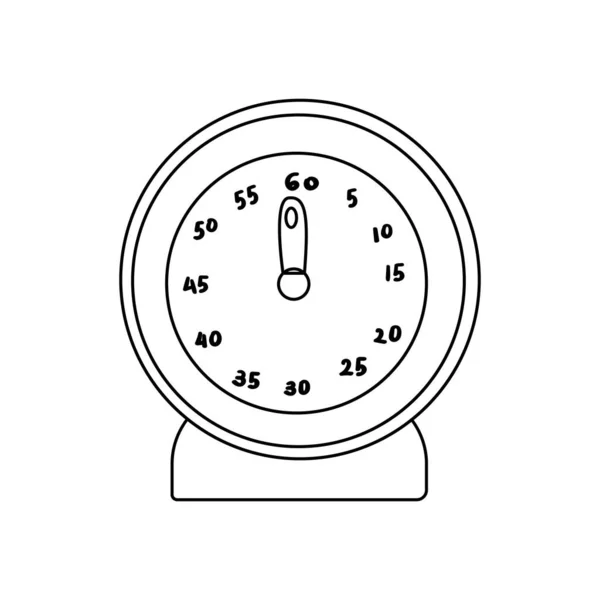 白色背景上的圆形厨房定时器 矢量插图手绘涂鸦轮廓风格 — 图库矢量图片