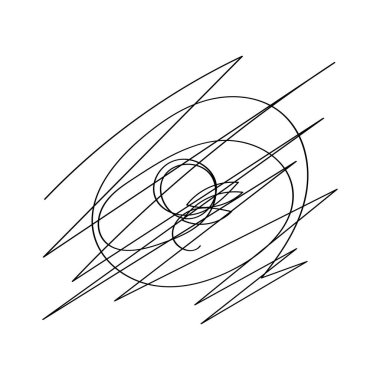 El çizimi dolambaçlı çizgili soyut çizimler. Düşünceler, duygular, karışık bilinç akışı. Koçluk, psikanaliz, terapi. Karalama biçiminde vektör illüstrasyonu