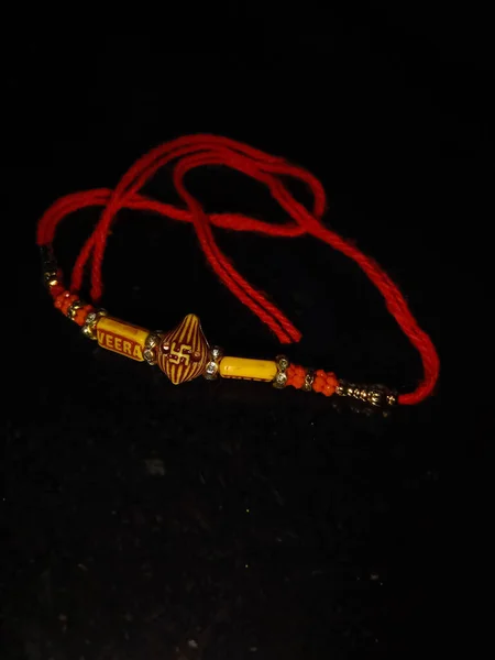 Indian Religion Raksha Bandhan Rakhi Band Dark Black Background — Zdjęcie stockowe