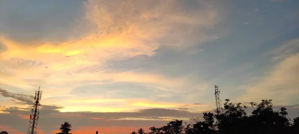 Atardecer Noche Dorada Hora Hermoso Paisaje Fondo Imagen — Foto de Stock