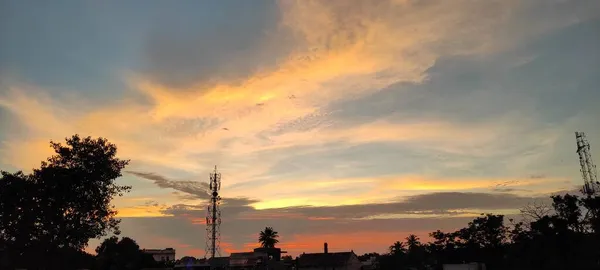 Atardecer Noche Dorada Hora Hermoso Paisaje Fondo Imagen — Foto de Stock