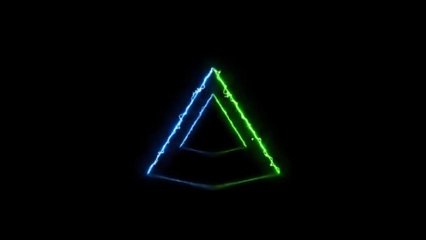 Luzes Néon Fundo Triângulo Abstrato Fundo Azul Luzes Verde Luzes — Vídeo de Stock