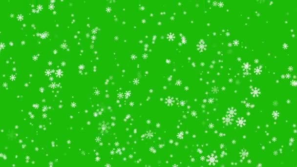 Рождественский Снегопад Снежками Снег Медленно Падает Анимация Зеленом Экране — стоковое видео