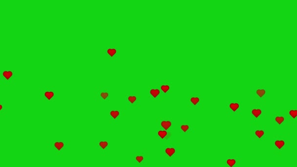 Corazones Rojos Abstractos Sobre Fondo Verde Concepto Día San Valentín — Vídeo de stock