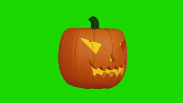 Halloween Kürbis Rotiert Mit Gruseligen Gesichtern Auf Grünem Bildschirm — Stockvideo