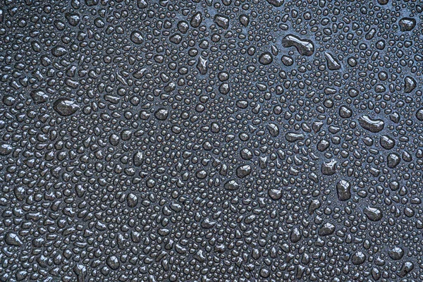 Drops Drips Blobs Beads Dribbles Water Black Teflon Surface Monochrome — Stock Photo, Image