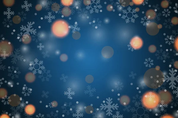 Navidad bokeh fondo borroso, copos de nieve y polvo con hermosas luces brillantes. — Vector de stock