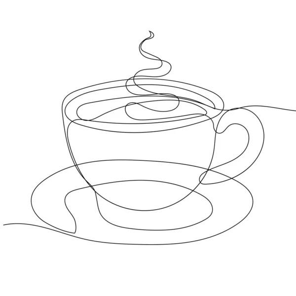 コーヒーとカップの連続的な一本の線画 — ストックベクタ