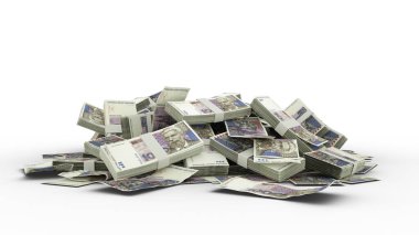 Beyaz arka planda izole edilmiş 3 boyutlu Hırvat 1000 Kuna banknotu yığını. 3d oluşturma