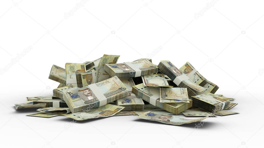 3D  Stack of 20 Bahrain Dinar notes Isolated on white background