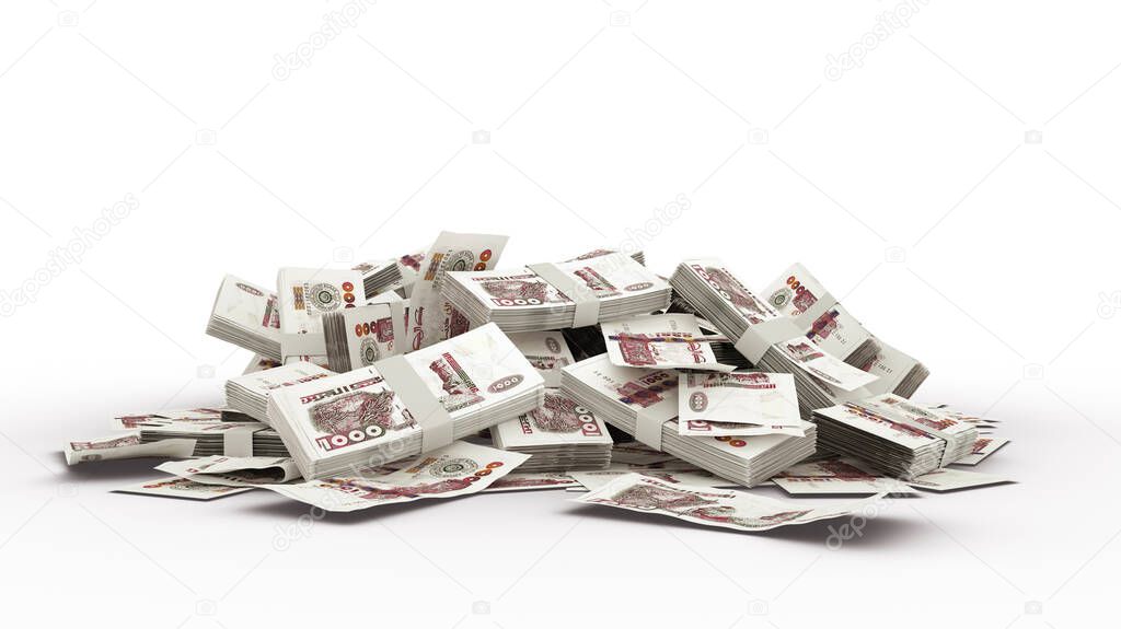 3D stack of 1000 Algerian Dinar Notes