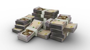 Bir yığın 1000 Nijeryalı Naira notu. Banknotların 3B görüntülenmesi