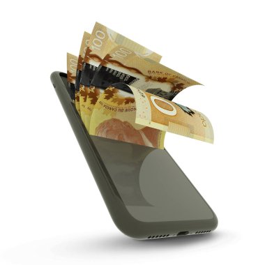  Bir cep telefonunun içinde Kanadalı dolarların 3 boyutlu yorumlanması
