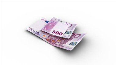 Beyaz arkaplanda gölgeli 3D 500 Euro 'luk banknotlar oluşturma