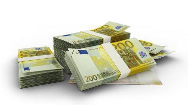 Arka planda izole edilmiş 3D banknot yığını. Avrupa para birimi