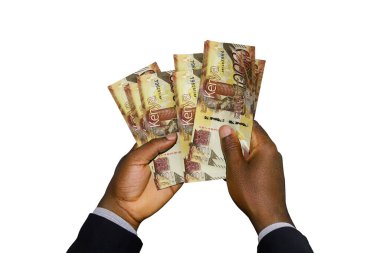 Elinde 3D tutan takım elbiseli Kara Eller Kenya Şilini hazırladı.