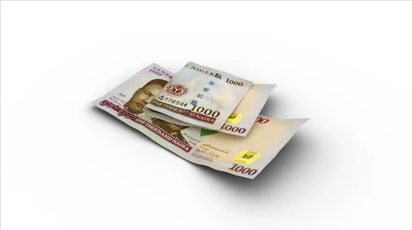 Rendering Von Double 1000 Nigerianischen Naira Noten Mit Schatten — Stockfoto