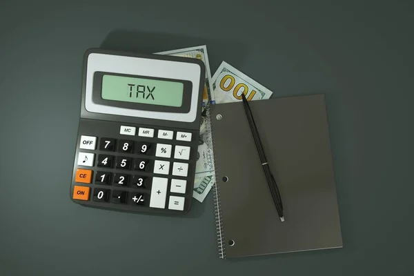 Renderização Uma Composição Notas Dólar Dos Eua Uma Calculadora Livro — Fotografia de Stock