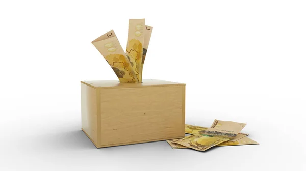 Återgivning Ugandiska Shilling Anteckningar Trä Savings Box — Stockfoto