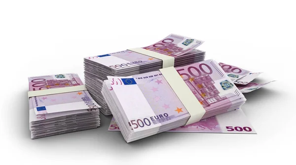 3D堆栈500欧元的笔记分离的白色背景 欧洲货币 — 图库照片