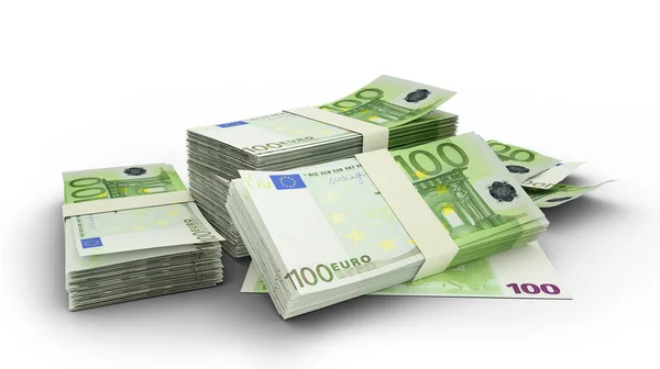 3D堆栈100欧元的笔记分离的白色背景 欧洲货币 — 图库照片