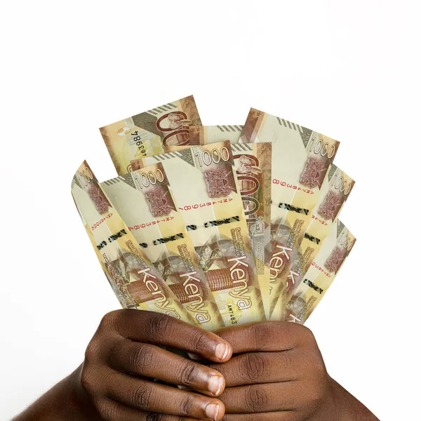 黑手手持3D绘制了1000肯尼亚先令钞票 持肯尼亚纸币的手的特写 — 图库照片