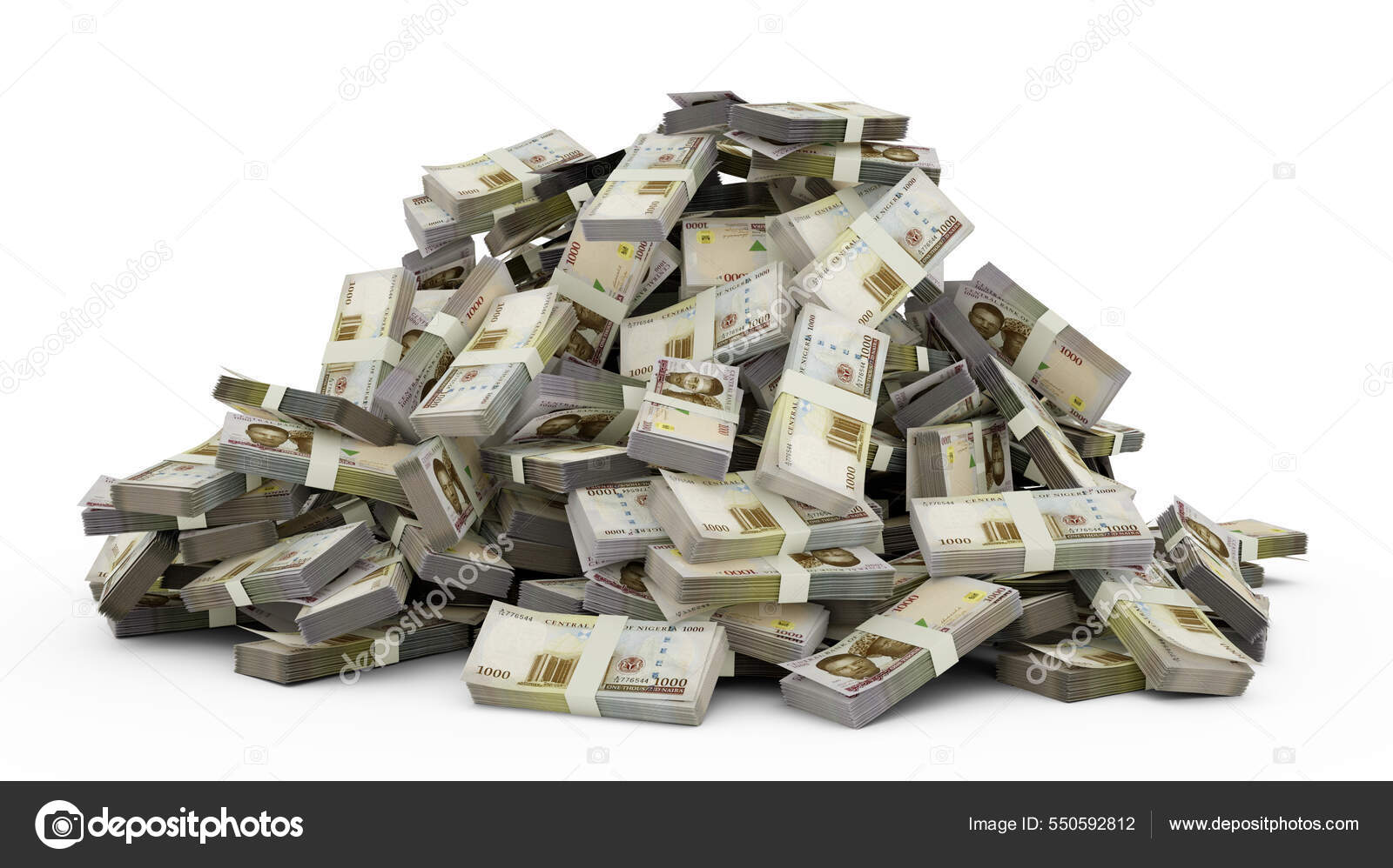 大量的尼日利亚奈拉在白人背景上花了很多钱3D提供成捆的现金——图库图片© RODWORKS #550592812