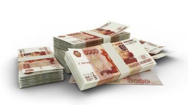 Beyaz arkaplanda izole edilmiş 3D 5000 rusya rublesi.