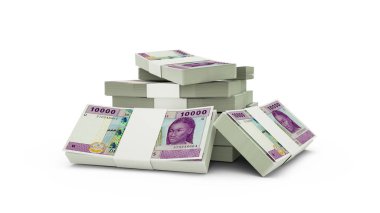 3d rendering of Stack of 10000 Central African CFA franc notes. bundles of Central African currency notes isolated on white background