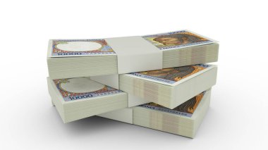 3d rendering of Stack of 10000 Central African CFA franc notes. Few bundles of Central African currency isolated on white background