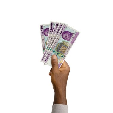 Black Hand holding 3D rendered 10000 Central African CFA franc notes