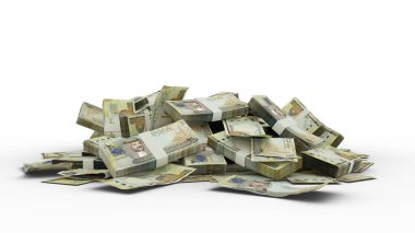  Beyaz arkaplanda izole edilmiş 3 boyutlu 20 Bahreyn Dinar banknotları