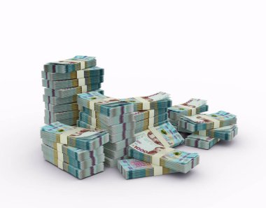 Stack of Ukrainian hryvnia notes. 3D rendering of bundles of banknotes