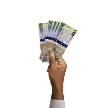 Kara El 'in elinde 3 boyutlu Botswanan pula notları var.