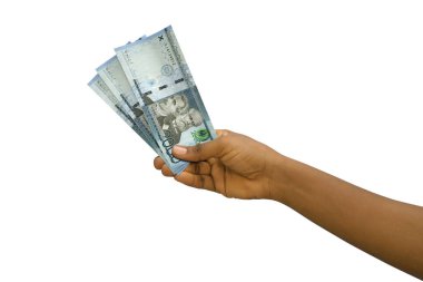 Adil bir şekilde el ele tutuşarak, beyaz arka planda 2000 adet Dominik pesosu elde ettik.