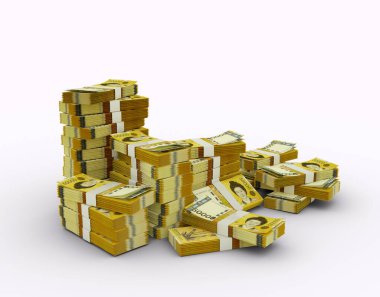 Bir yığın Güney Kore notları kazandı. Beyaz arkaplanda izole edilmiş 3d para demetleri