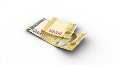 Çift 50000 won 'luk 3D yorumlama, beyaz arkaplanda gölgeler olan notlar.