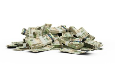 Beyaz arkaplandan izole edilmiş 1000 adet Birleşik Arap Emirliği dirhem destesinin 3D yorumlanması, Emirati Dirham