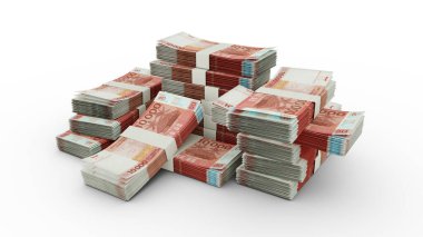 Bir yığın CFP frangı. Banknotların 3B görüntülenmesi