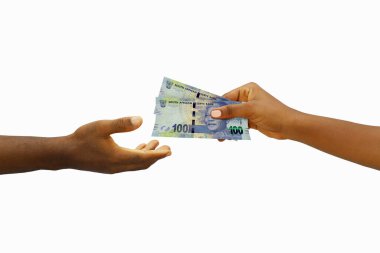 Üç boyutlu el yapımı Güney Afrika rand notları. El alımı parası