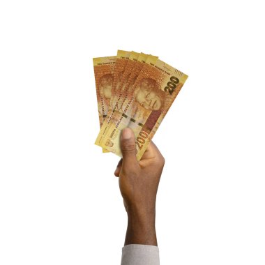 Kara El 'in elinde 3 boyutlu 200 Güney Afrika rand notası var.