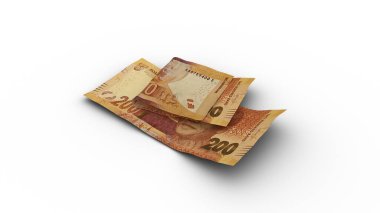 Çift 200 Güney Afrika rand notlarının üç boyutlu yorumlanması ve beyaz arkaplanda gölgeler
