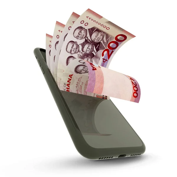 Rendering Ghanaian Cedi Notes Mobile Phone — Stock Photo, Image