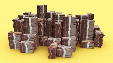 Big stack of Ghanaian cedi notes. A lot of money isolated on white background. 3d rendering of bundles of cash