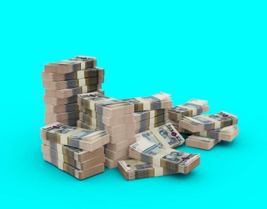 Stack of Sierra Tajikistani somoni notes. 3d rendering of bundles of money isolated on white background