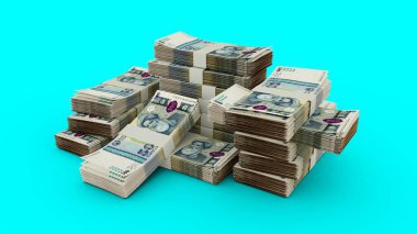 Stack of 500 Tajikistani somoni notes. 3D rendering of bundles of banknotes