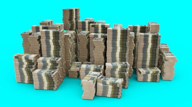 Big stack of Tajikistani somoni notes. A lot of money isolated on white background. 3d rendering of bundles of cash