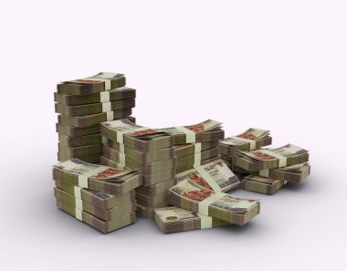 Mısır banknotları yığını. Banknotların 3B görüntülenmesi